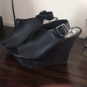 Black Peeptoe Wedges